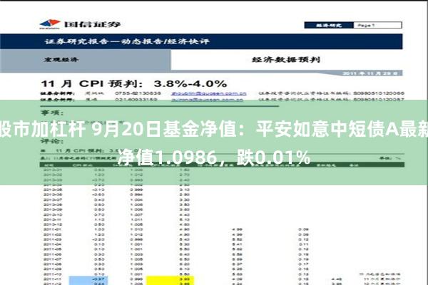 股市加杠杆 9月20日基金净值：平安如意中短债A最新净值1.0986，跌0.01%