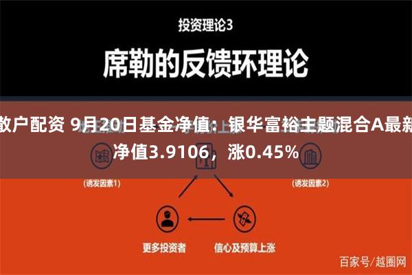 散户配资 9月20日基金净值：银华富裕主题混合A最新净值3.9106，涨0.45%