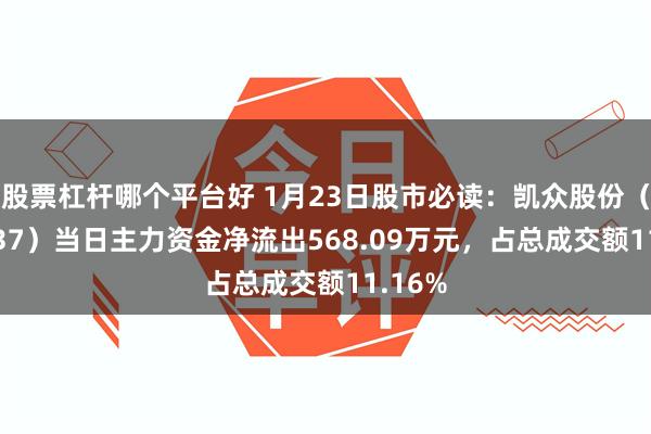 股票杠杆哪个平台好 1月23日股市必读：凯众股份（603037）当日主力资金净流出568.09万元，占总成交额11.16%