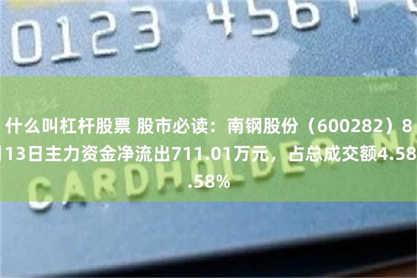什么叫杠杆股票 股市必读：南钢股份（600282）8月13日主力资金净流出711.01万元，占总成交额4.58%